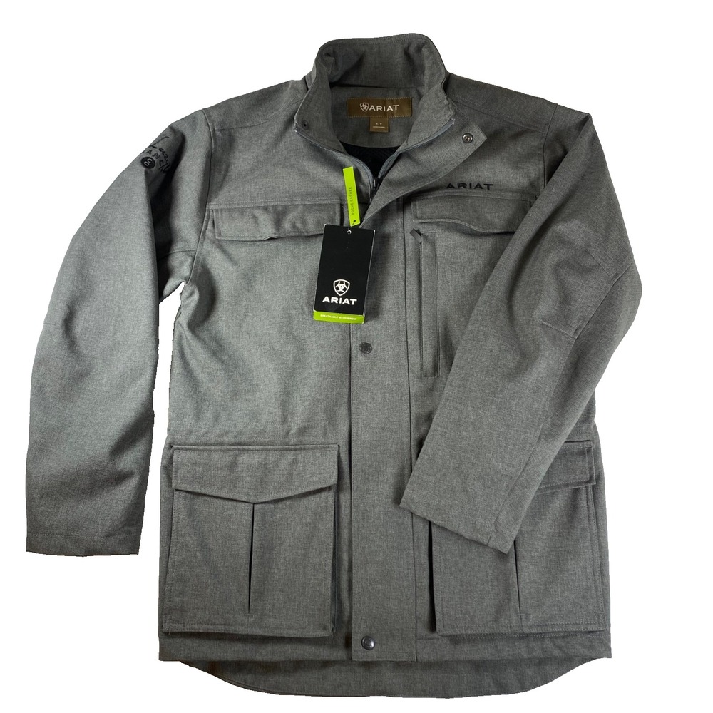 ARIAT Mens Grey Field Jacket Size S/P Waterproof Breathable C Lazy U Ranch